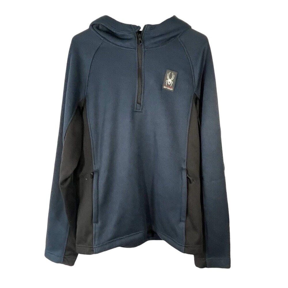 Spyder Men's 1/4 Zip Pullover Hoodie Fleece Lined Blue/Black L Pockets
